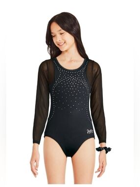 NWT Black Long-Sleeve Girls' Leotard One-Piece with Rhinestones - Size M